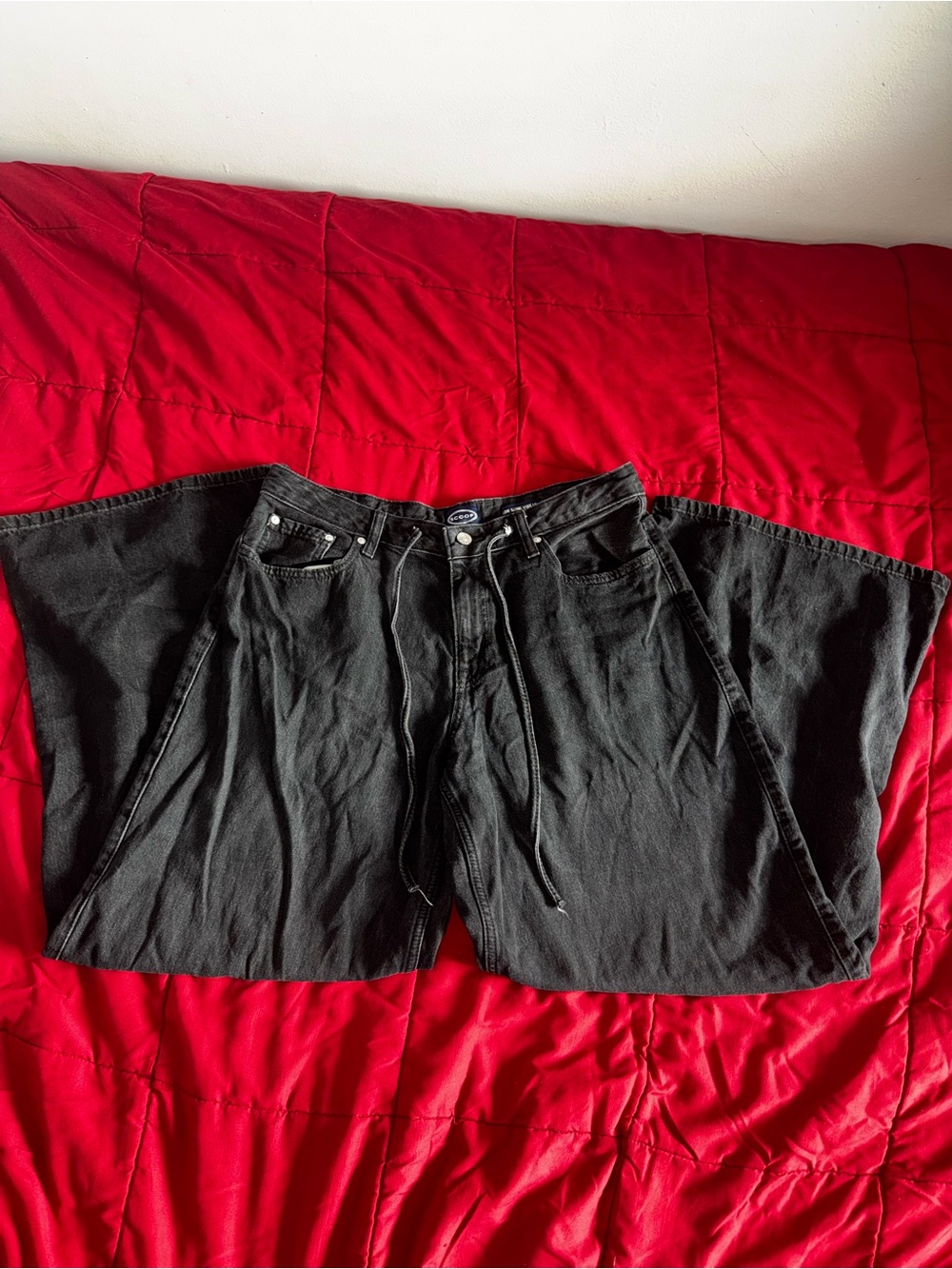 Scoop Wide-Leg Black Women's Jeans with Drawstring Waist 10